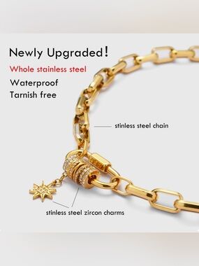 SET 18K Gold Plated Crystal  Necklace and Bracelet with Star Charm Waterproof